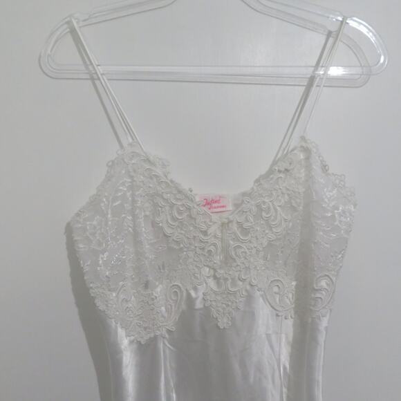 Intime Womens Medium White Vintage Satin Maxi Dress Lace Top Slip Dress - Picture 3 of 9